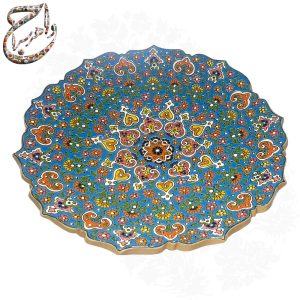 بشقاب سفالی بزرگ میناکاری شده گل برجسته