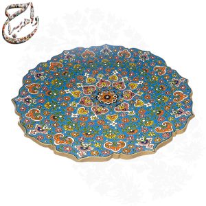بشقاب سفالی بزرگ میناکاری شده گل برجسته