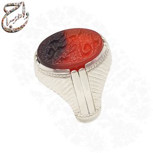 انگشتر عقیق دورنگ حکاکی حق و رکاب آذری