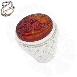انگشتر عقیق سرخ یمنی با ذکر لا فتی الا علی و رکاب دست‌ساز امامی