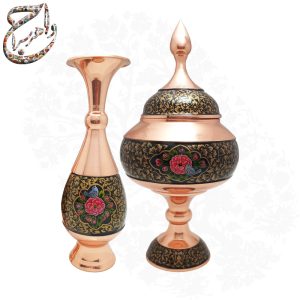 سرویس گلدان و گز خوری مسی با نقاشی دستی