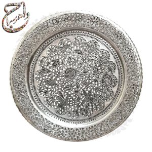 سینی مسی قلمزنی شبکه گل و مرغ