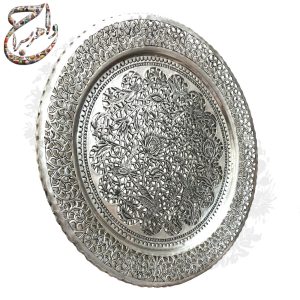 سینی مسی قلمزنی شبکه گل و مرغ