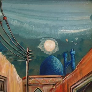 پشت کوچه مطبخ ، تابلو نقاشی آبرنگ روی شیشه