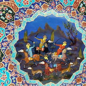 نقاشی بازی چوگان روی بشقاب چینی