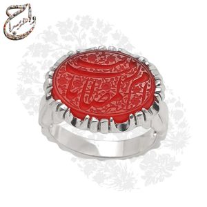 انگشتر عقیق یمنی با ذکر ام المصائب یا زینب (س) و رکاب دست‌ساز صفوی استاد آذری