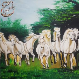 تابلو نقاشی رنگ روغن طرح اسب های وحشی
