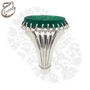 انگشتر عقیق سبز خطی یا علی بن موسی الرضا با رکاب نقره دستساز کریمی
