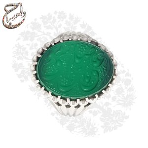 انگشتر عقیق سبز خطی یا علی بن موسی الرضا با رکاب نقره دستساز کریمی