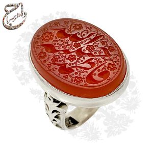 انگشتر عقیق سرخ خطی خراسانی با حکاکی فاطمه حبیبه الله