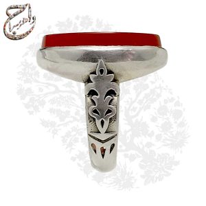 رکاب نقره قالبی انگشتر عقیق سرخ خطی خراسانی