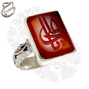 انگشتر عقیق خطی با رکاب نقره
