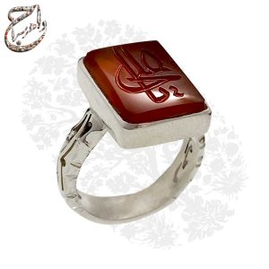 انگشتر عقیق خطی با رکاب نقره