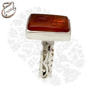 انگشتر عقیق خطی با رکاب نقره