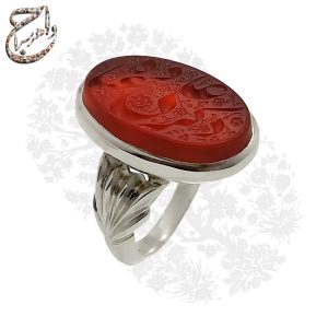 انگشتر عقیق سرخ آبدار خراسانی با حکاکی (ذکر علی عباده)