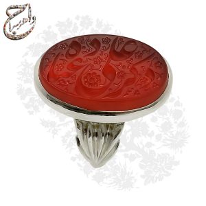 انگشتر عقیق سرخ آبدار خراسانی با حکاکی (ذکر علی عباده)