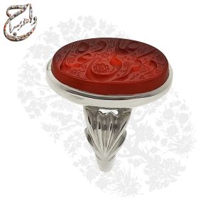 انگشتر عقیق سرخ آبدار خراسانی با حکاکی (ذکر علی عباده)