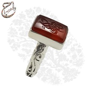 انگشتر عقیق سرخ خطی مزین به ذکر یا فاطمه الزهراء سلام الله علیها