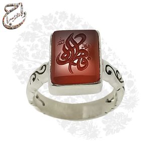 انگشتر عقیق سرخ خطی مزین به ذکر یا فاطمه الزهراء سلام الله علیها